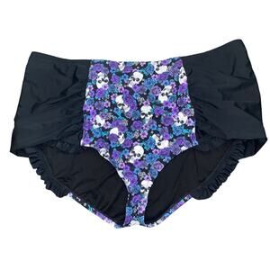Hot Topic Skull Purple Floral Ruffle High Waist Swim Bottom Plus Size 5X NWTs